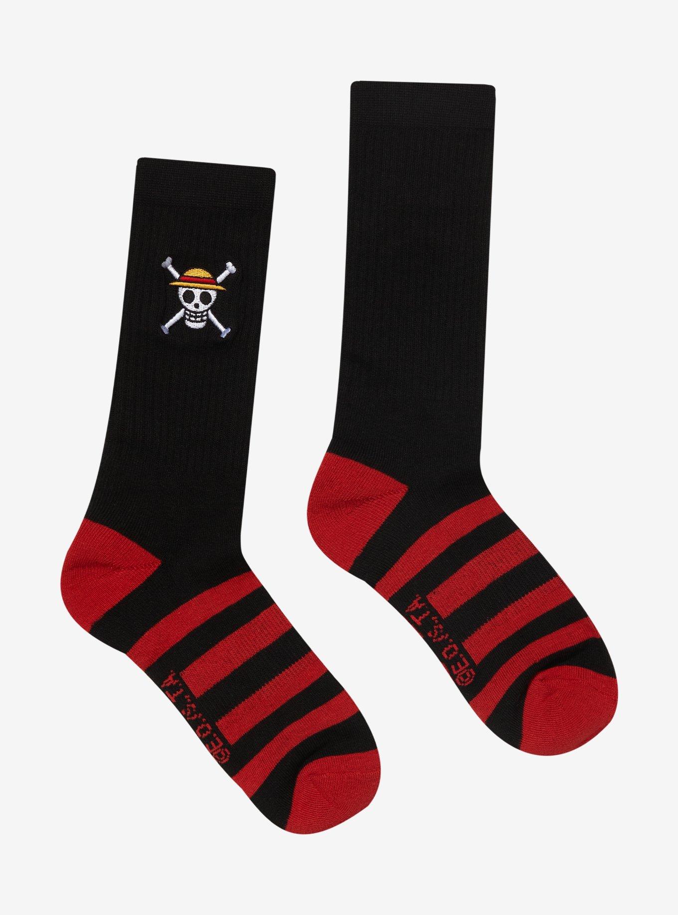 One Piece Straw Hats Jolly Roger Embroidered Crew Socks, , hi-res