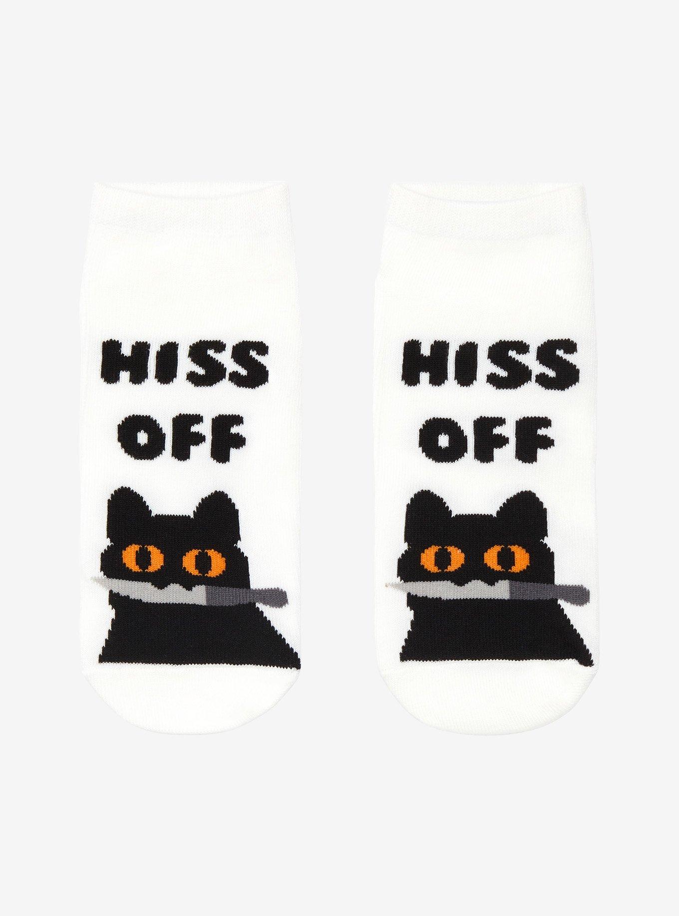 Black Cat With Knife No-Show Socks, , hi-res