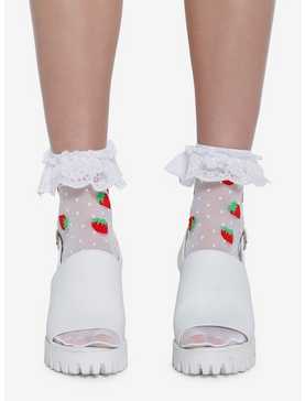 White Strawberry Lace Ankle Socks, , hi-res