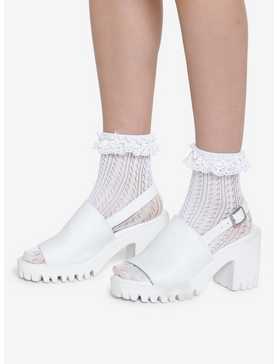 White Crochet Lace Ankle Socks, , hi-res