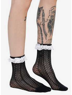 Black Crochet Lace Ankle Socks, , hi-res