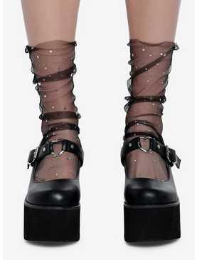 Black Mesh Star Ankle Socks, , hi-res
