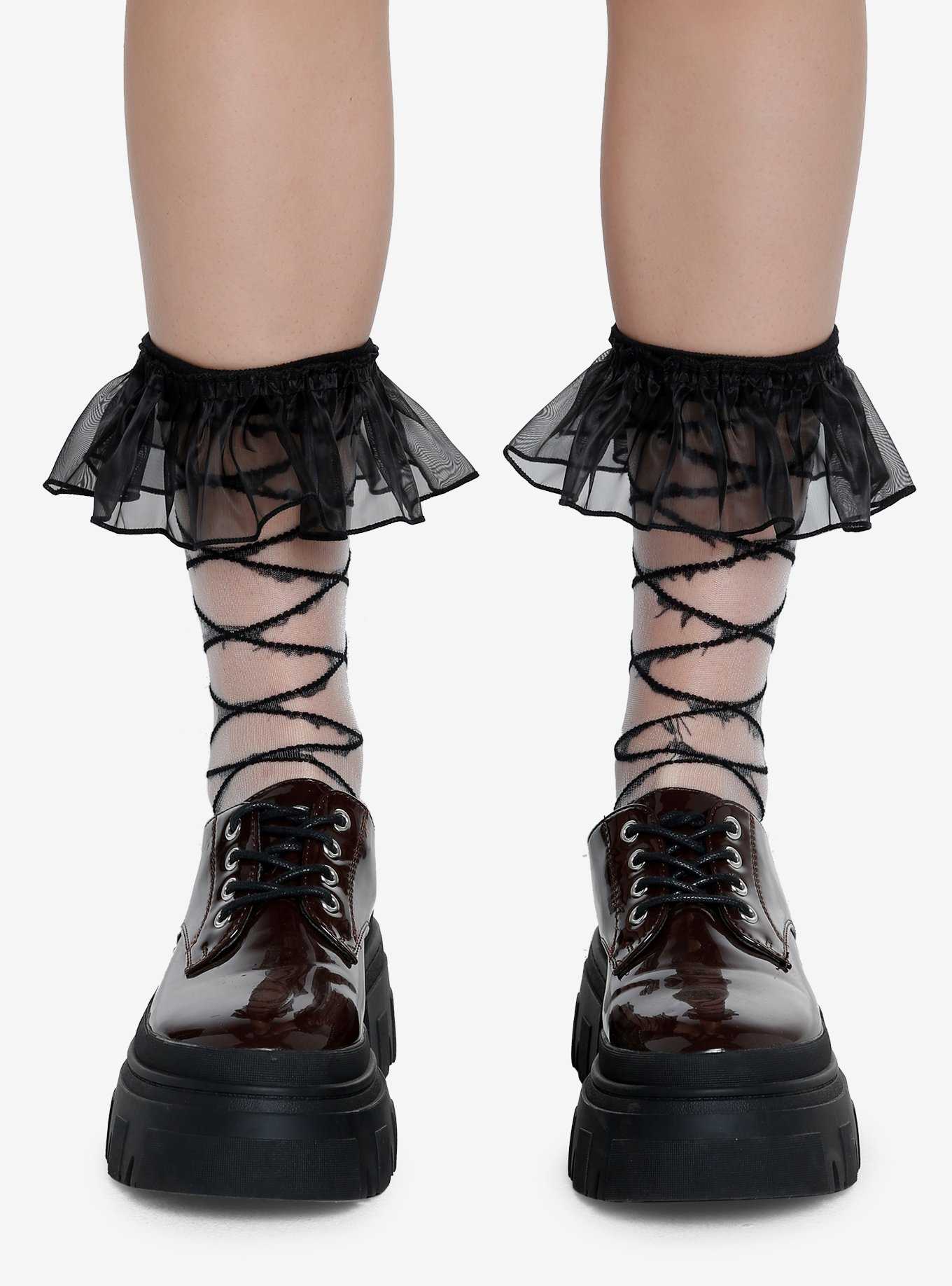 Sheer Crisscross Ruffle Crew Socks, , hi-res
