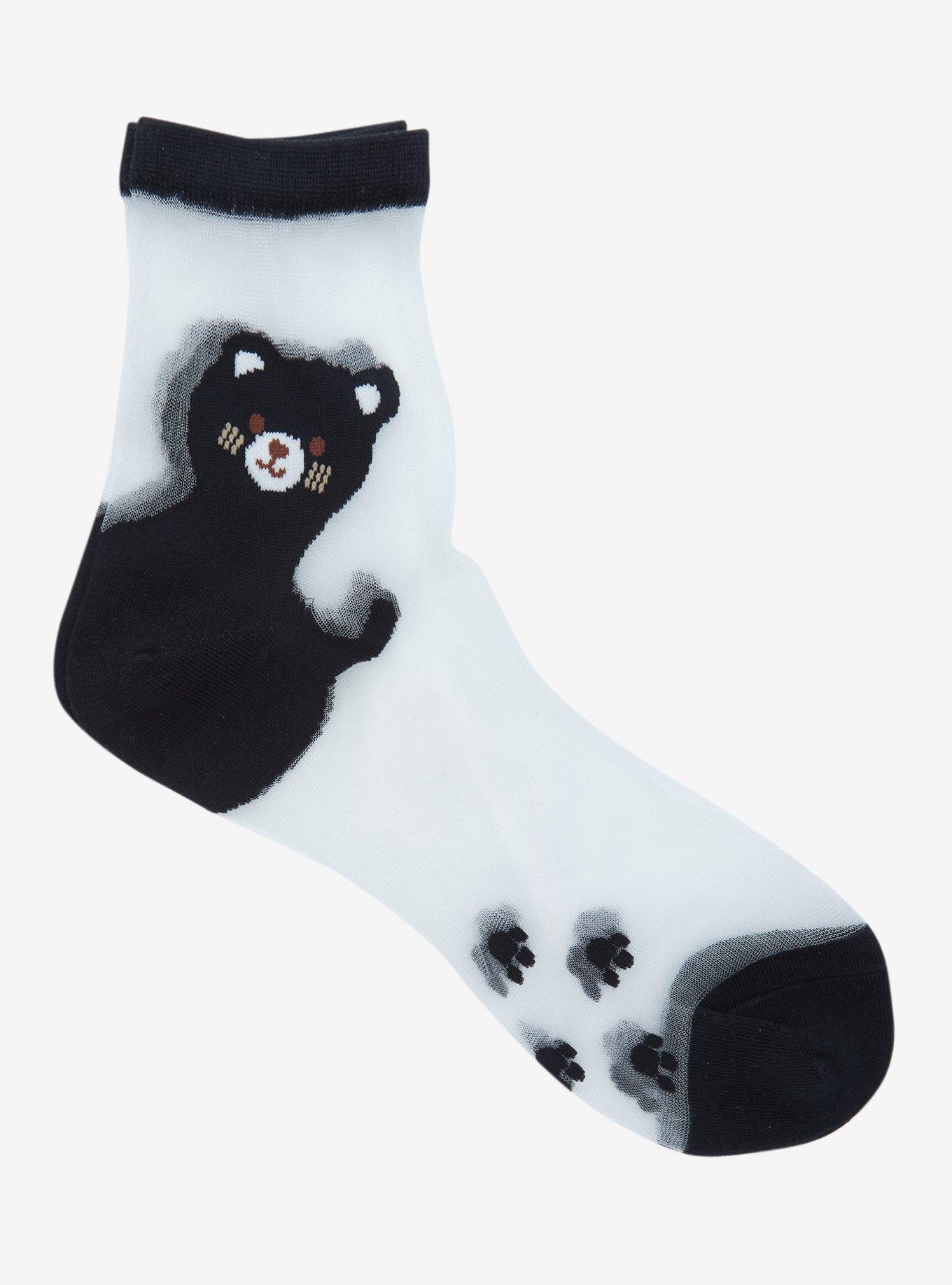 Black Cat Sheer Crew Socks, , hi-res