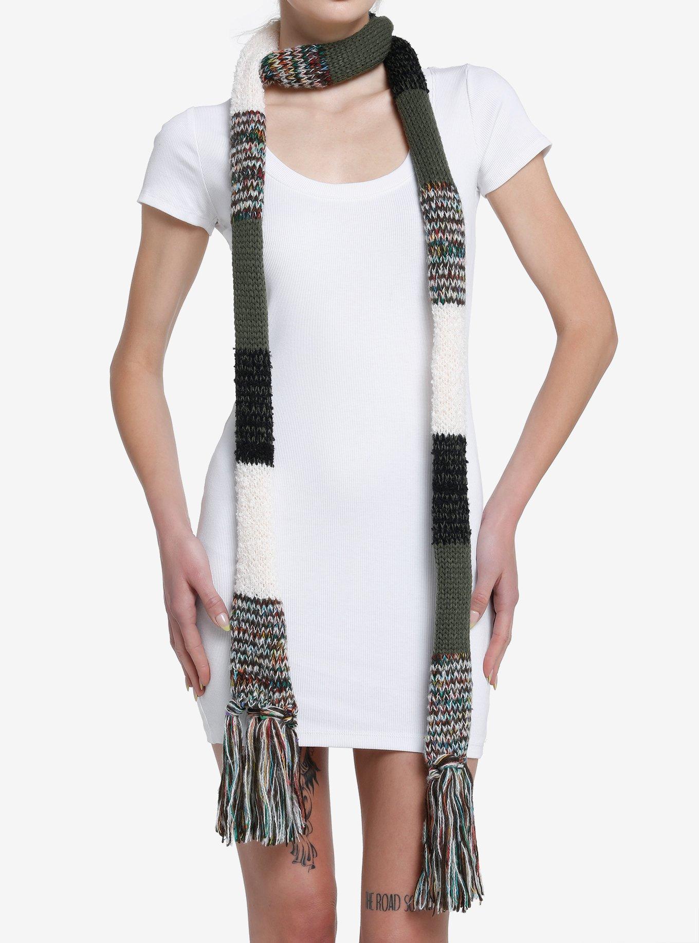 Colorful Patchwork Knit Skinny Scarf Hot Topic