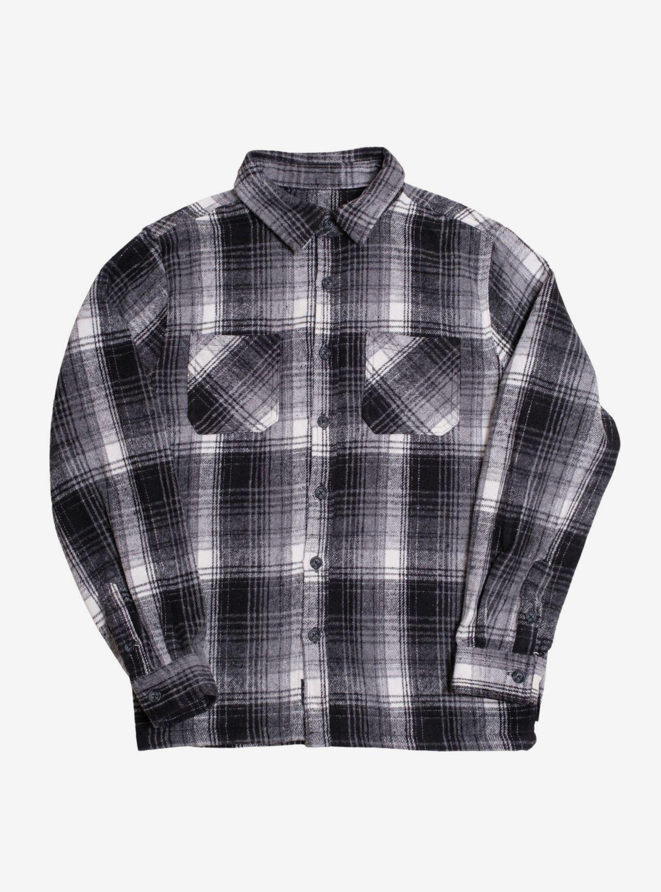 Black And White Heavy Flannel Shacket, BLACK, hi-res