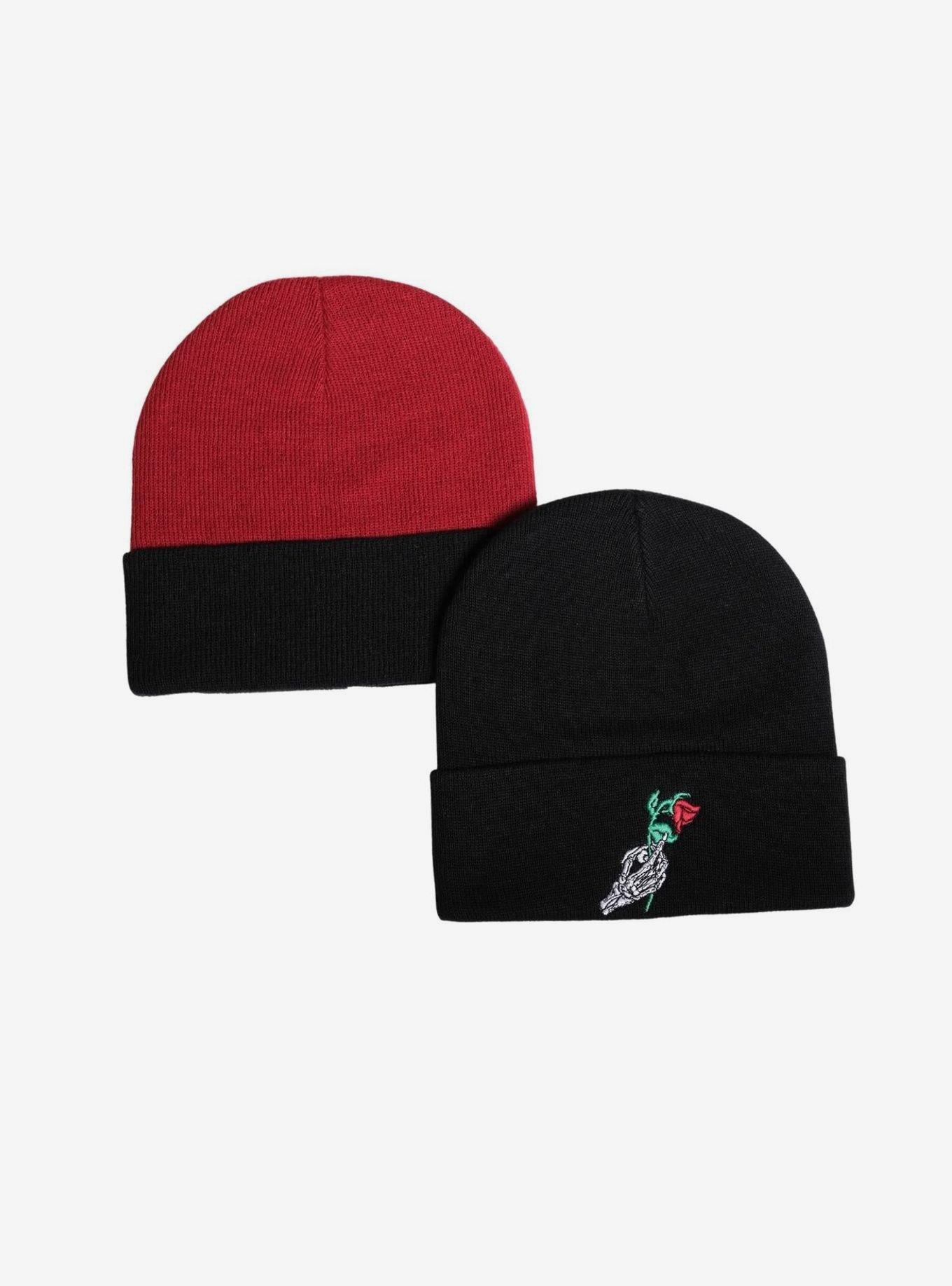 Black Skeleton Rose Beanie 2 Pack, , hi-res