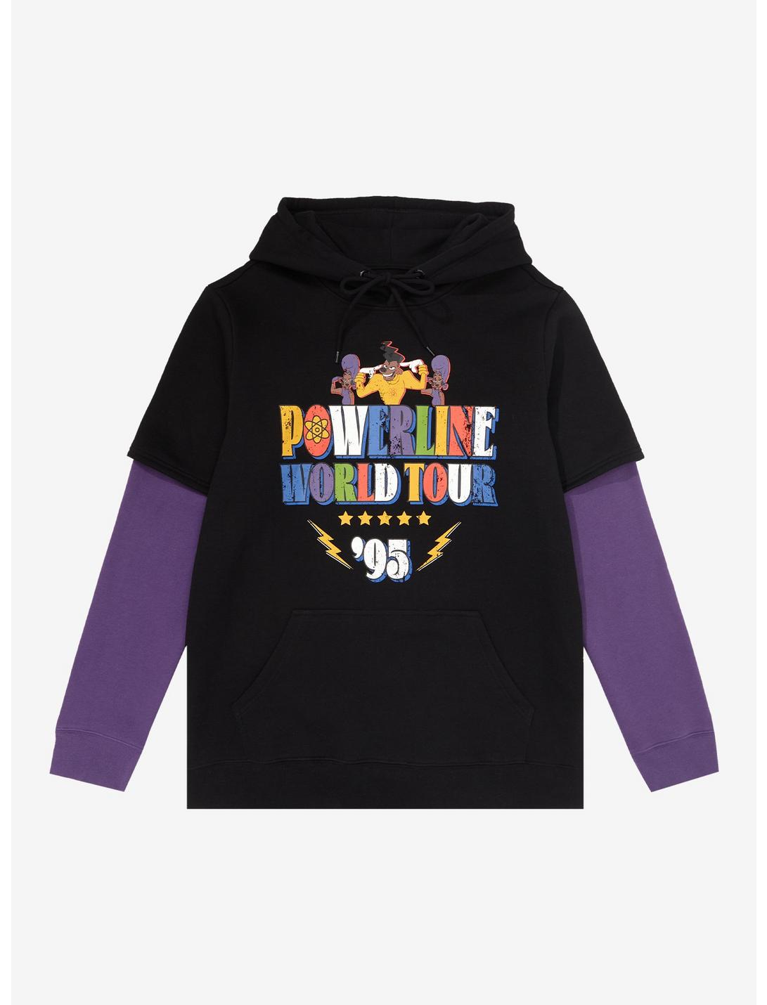 Disney A Goofy Movie Powerline World Tour Layered Hoodie - BoxLunch Exclusive, BLACK, hi-res