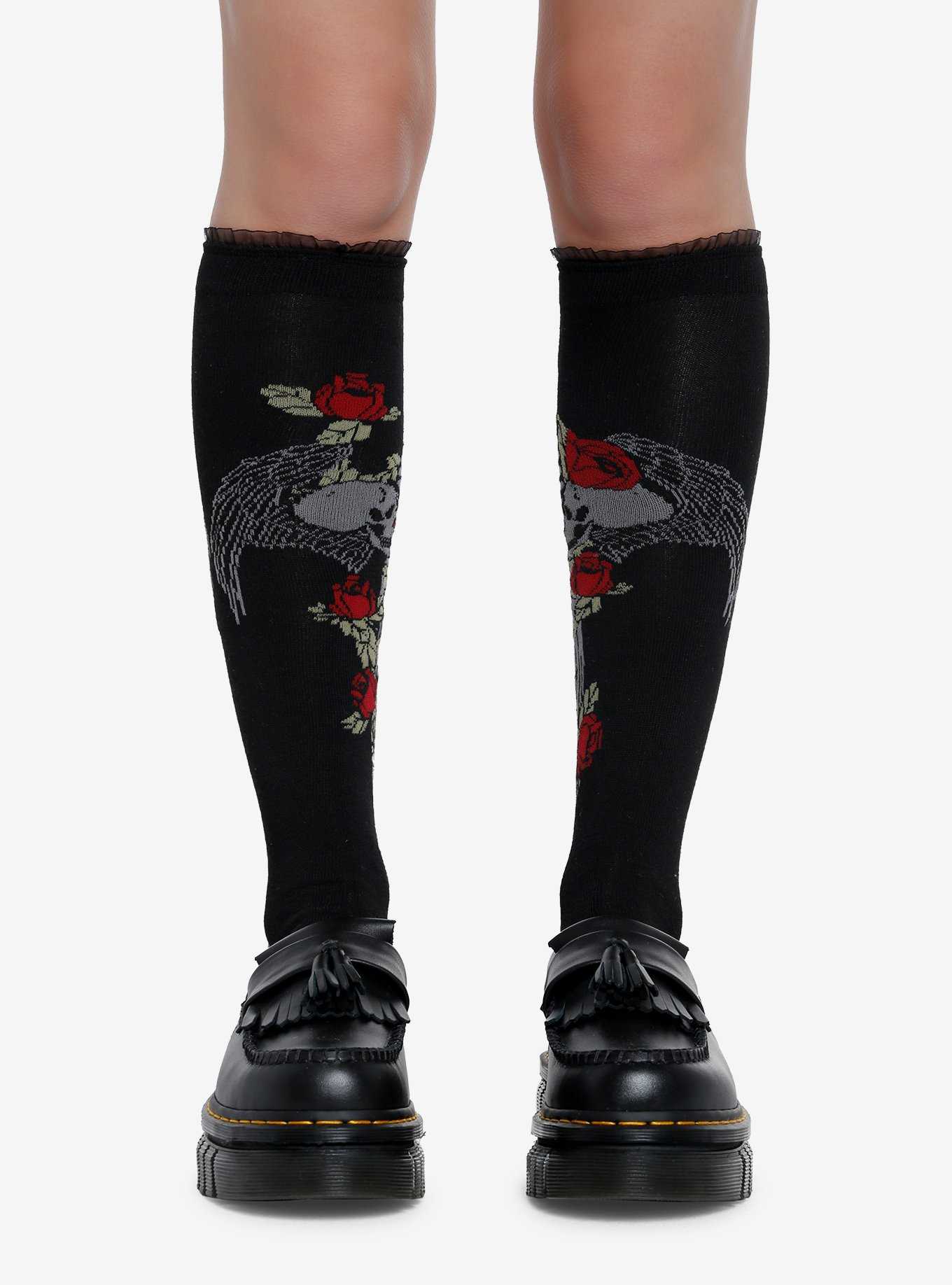 Rose Skull Dagger Knee-High Socks, , hi-res