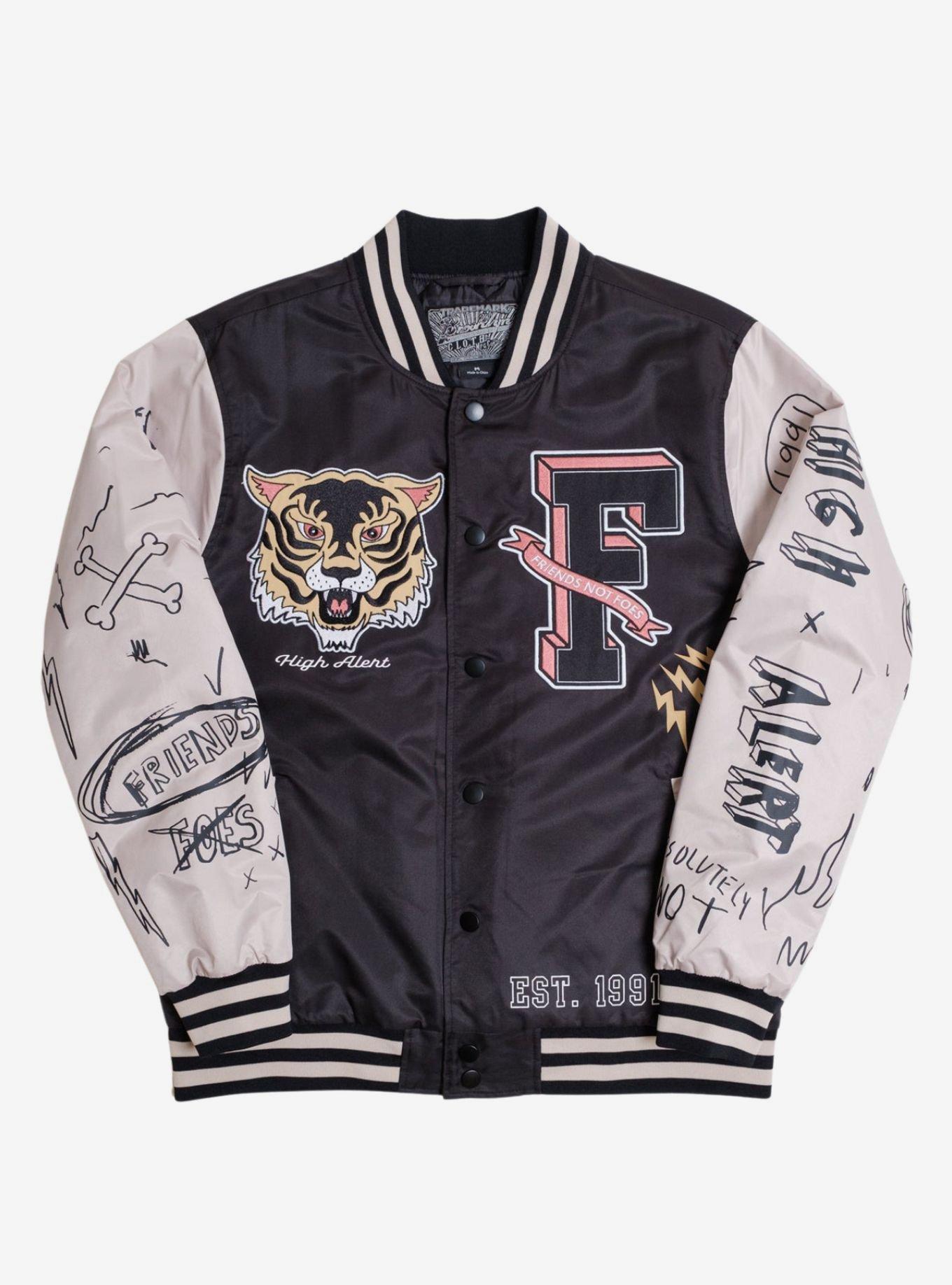 Friends Not Foes Black Woven Bomber Jacket, BLACK, hi-res