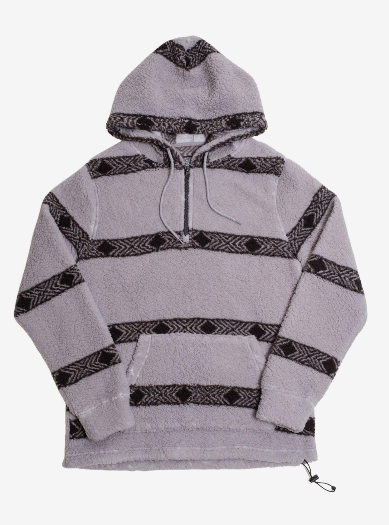High Rise Arrow Stripe Sherpa Quarter Zip Hoodie, GREY, hi-res