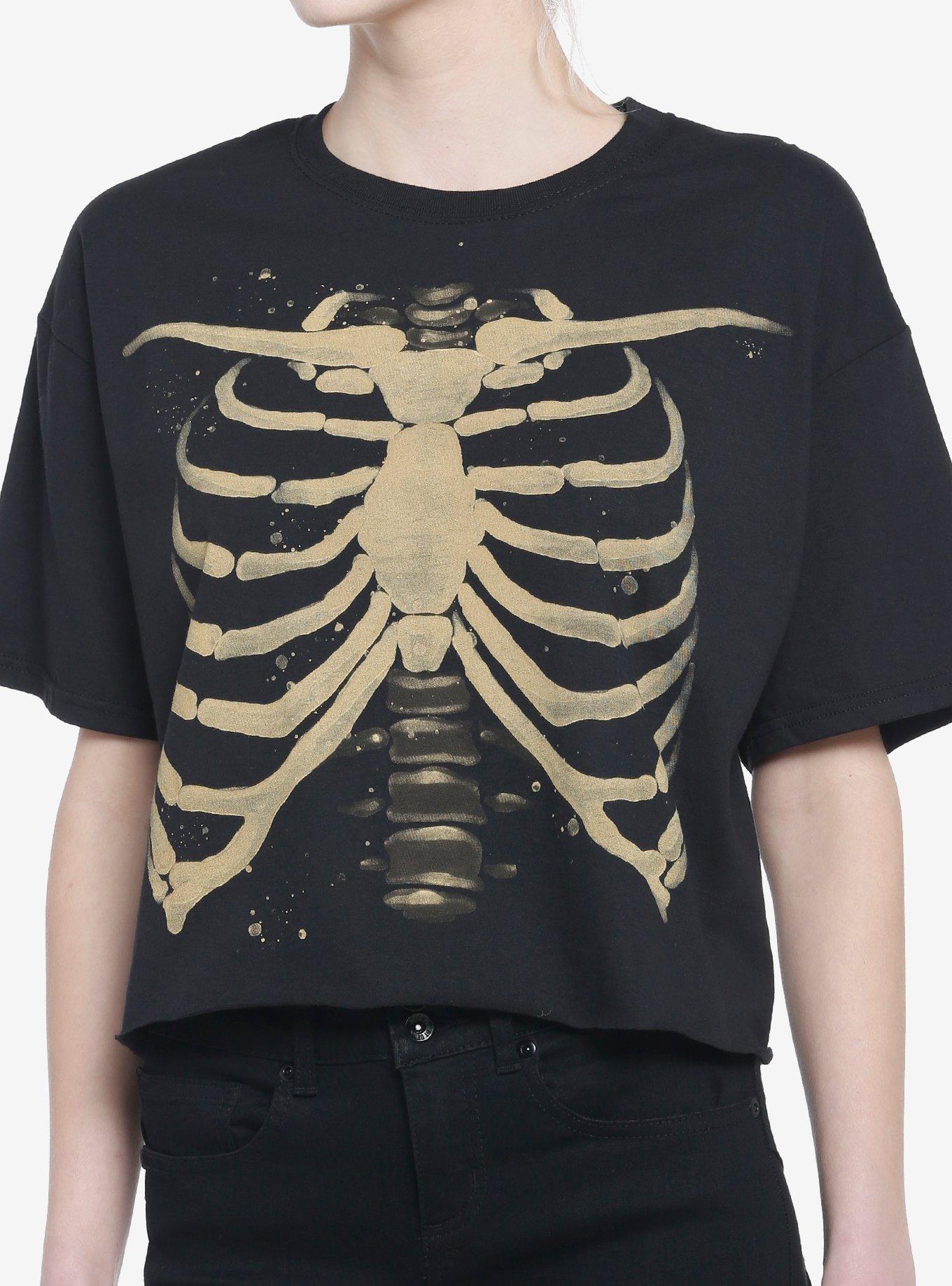 Women Gothic Short Sleeve Crop Tops Y2K T-shirts Graphic Print Tee Shirt  Summer Punk Clothes Skeleton Rib Cage T Shirts 