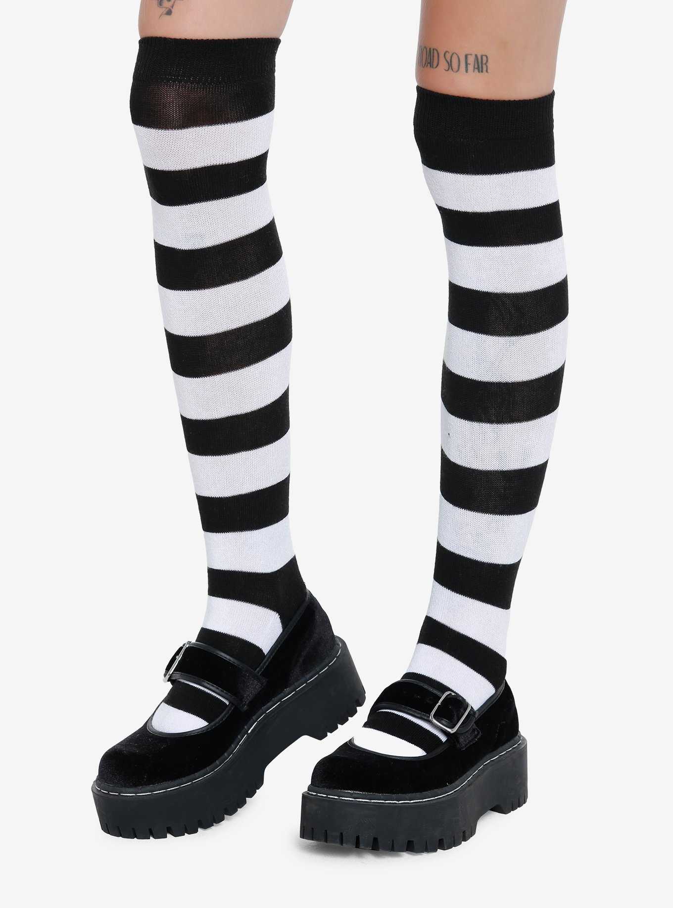 Black & White Stripe Knee Highs, , hi-res
