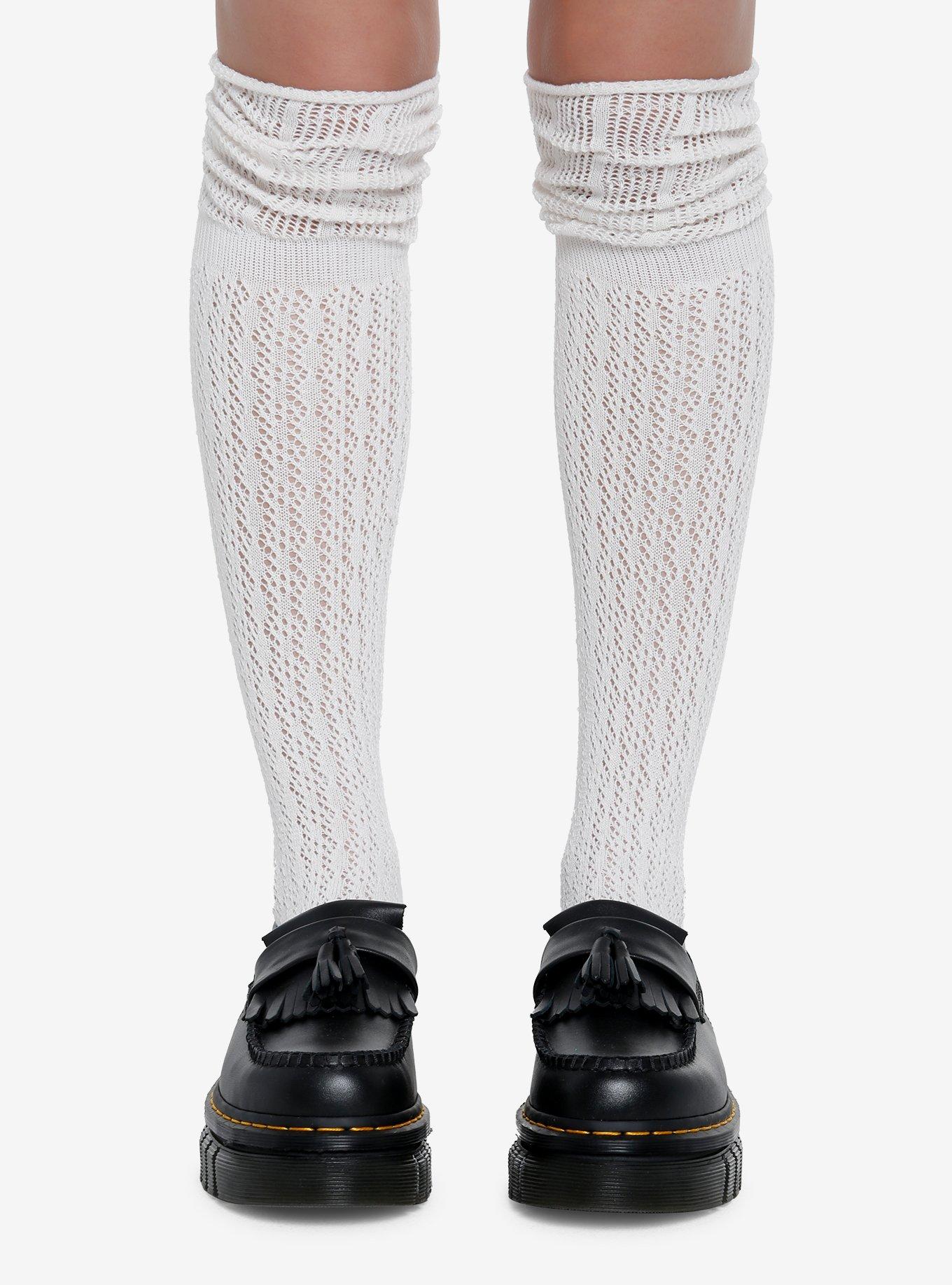 Cream Knit Slouch Knee-High Socks | Hot Topic