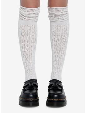 Cream Knit Slouch Knee-High Socks, , hi-res
