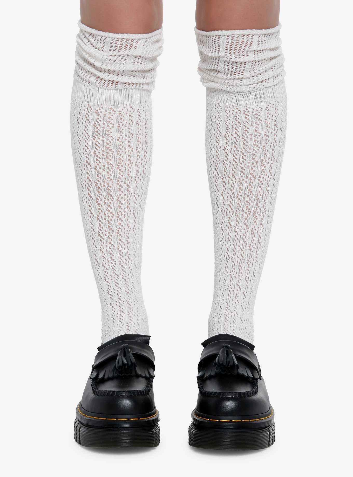 Cream Knit Slouch Knee-High Socks, , hi-res