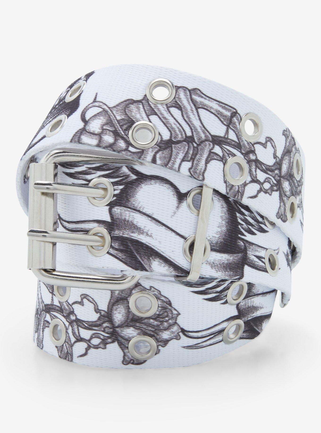White Tattoo Art Canvas Belt, , hi-res