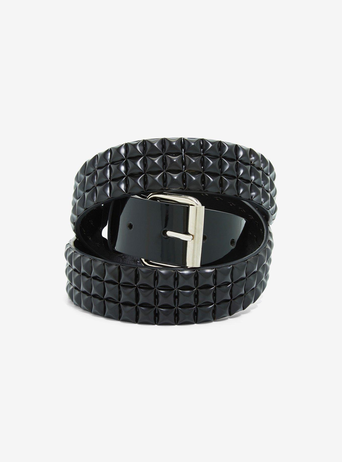 Black Three Row Pyramid Stud Belt, BLACK, hi-res