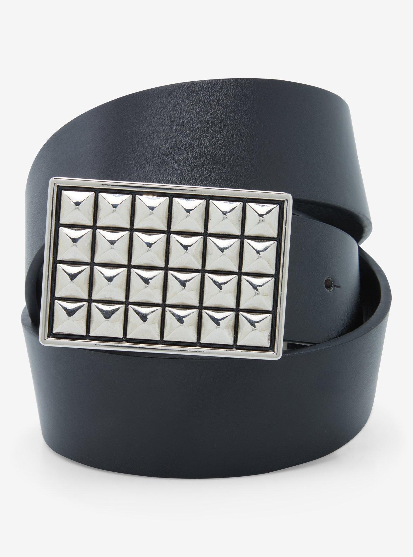 Pyramid Stud Buckle Belt, SILVER, hi-res