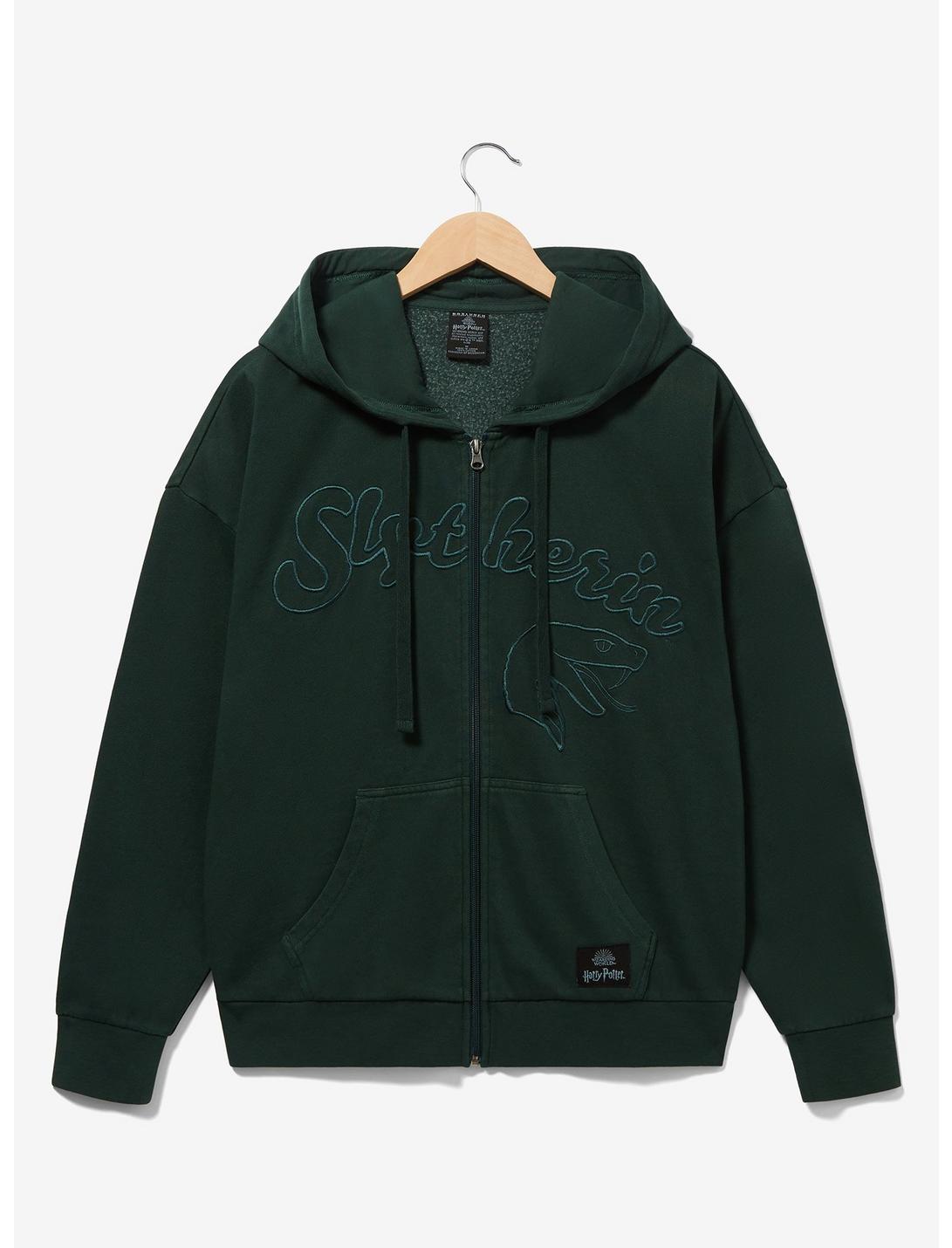 Harry Potter Slytherin Logo Zippered Hoodie - BoxLunch Exclusive, GREEN, hi-res
