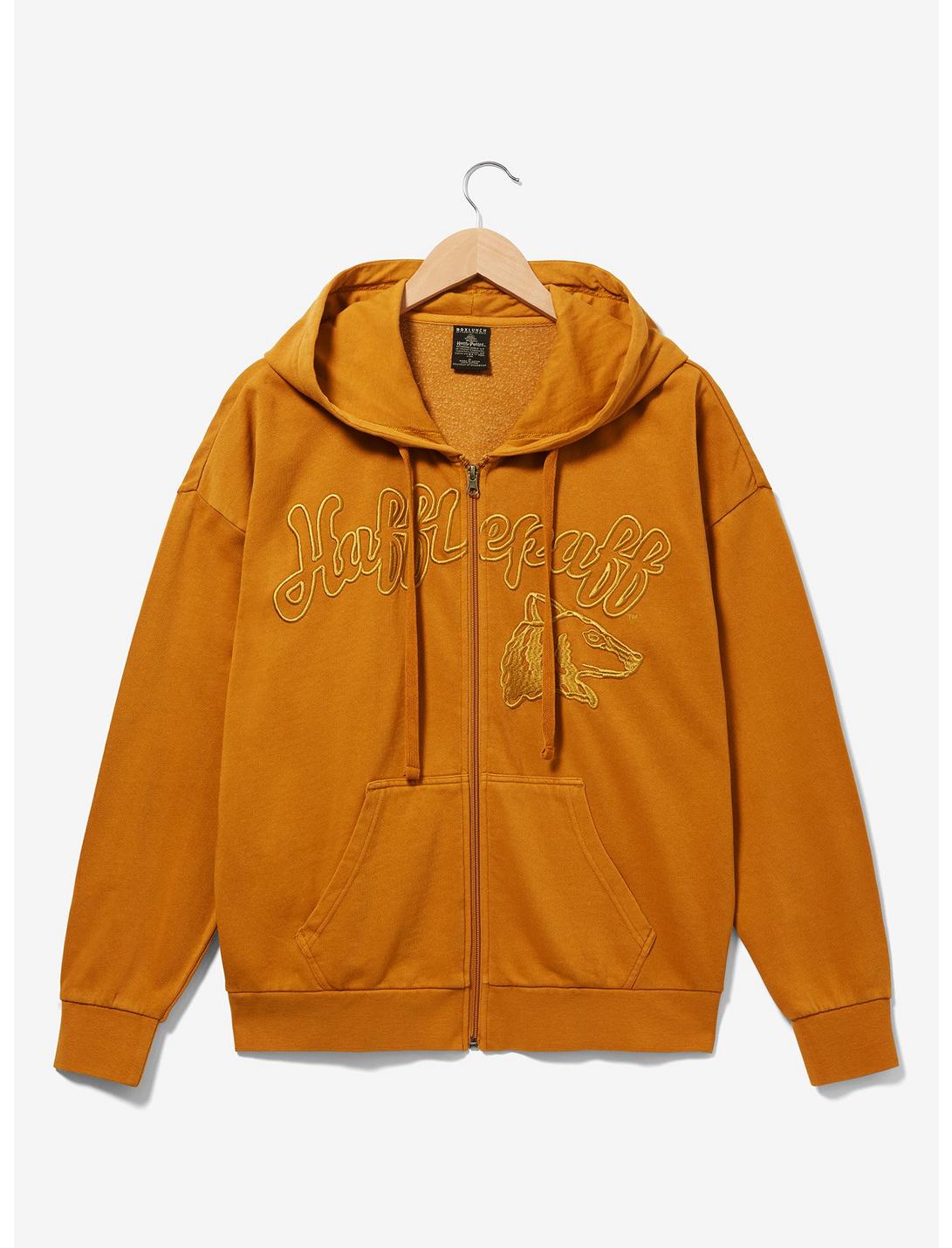 Harry Potter Hufflepuff Logo Zippered Hoodie - BoxLunch Exclusive, MUSTARD, hi-res