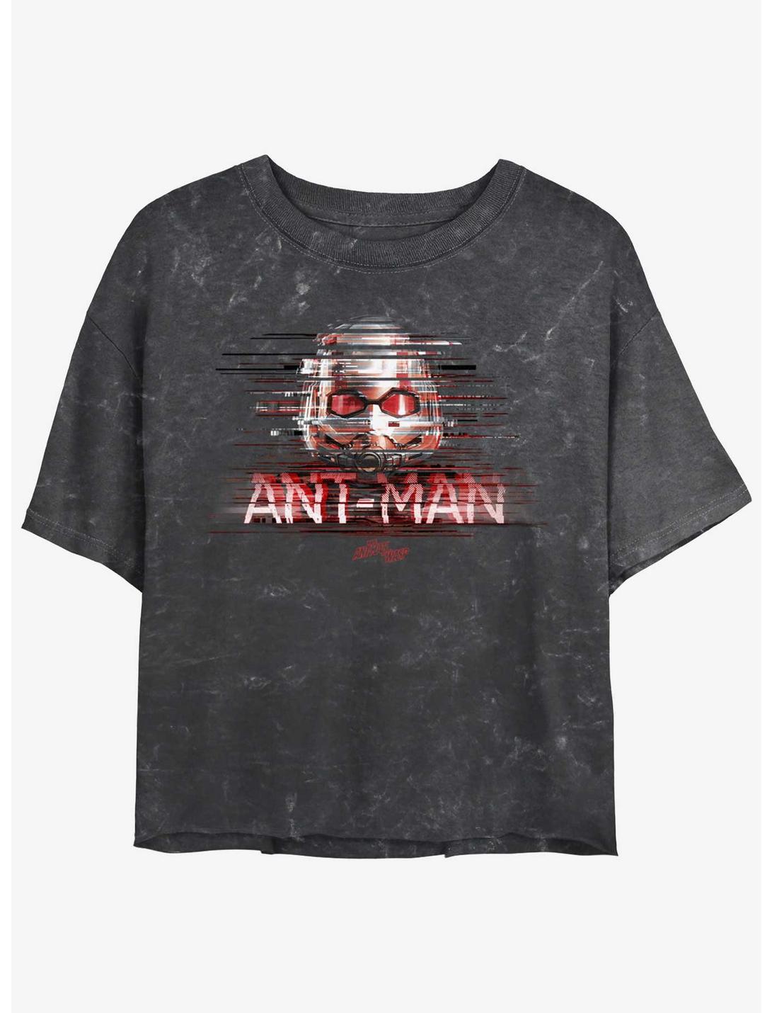 Marvel Ant-Man and the Wasp: Quantumania Ant-Man Glitch Mineral Wash Womens Crop T-Shirt, BLACK, hi-res