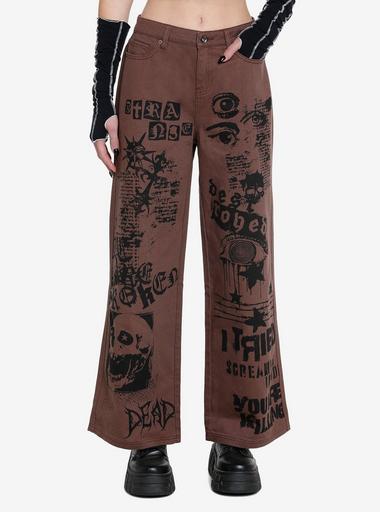 Hot Topic Social Collision Brown Flare Pants With Belt