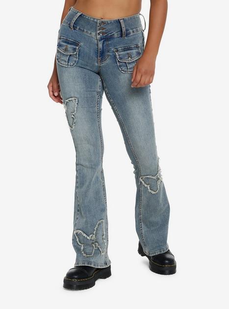 Butterfly Patch Flare Denim Pants | Hot Topic
