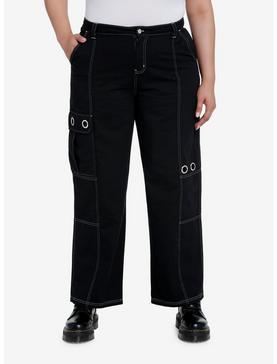 Black White Contrast Grommet Carpenter Pants Plus Size, , hi-res
