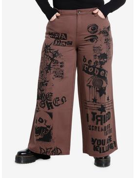 Social Collision Brown Punk Graphics Carpenter Pants Plus Size, , hi-res