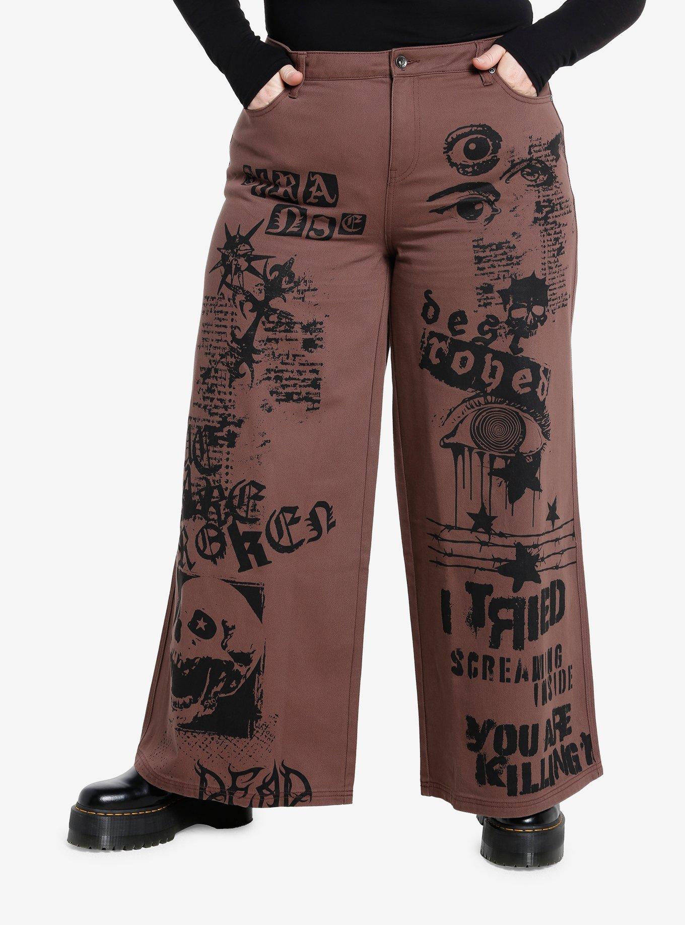 Brown Punk Graphics Carpenter Pants Plus Size, BROWN, hi-res