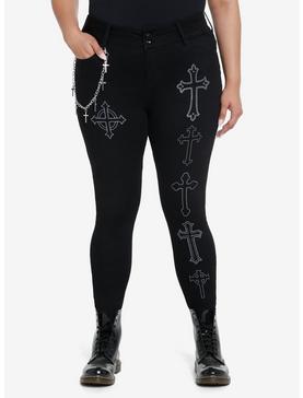 Social Collision Crosses Side Chain Skinny Jeans Plus Size, , hi-res