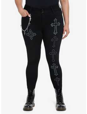 Social Collision Crosses Side Chain Skinny Jeans Plus Size, , hi-res