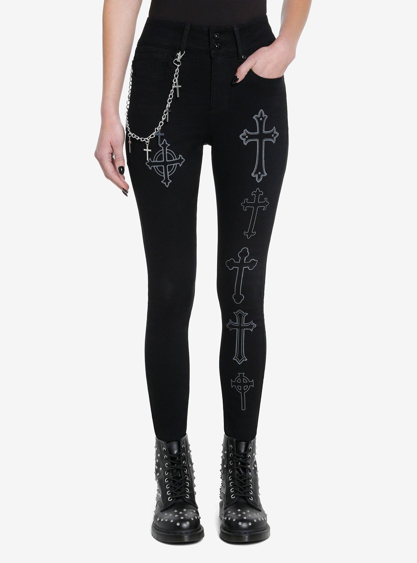 Crosses Side Chain Skinny Jeans, BLACK, hi-res