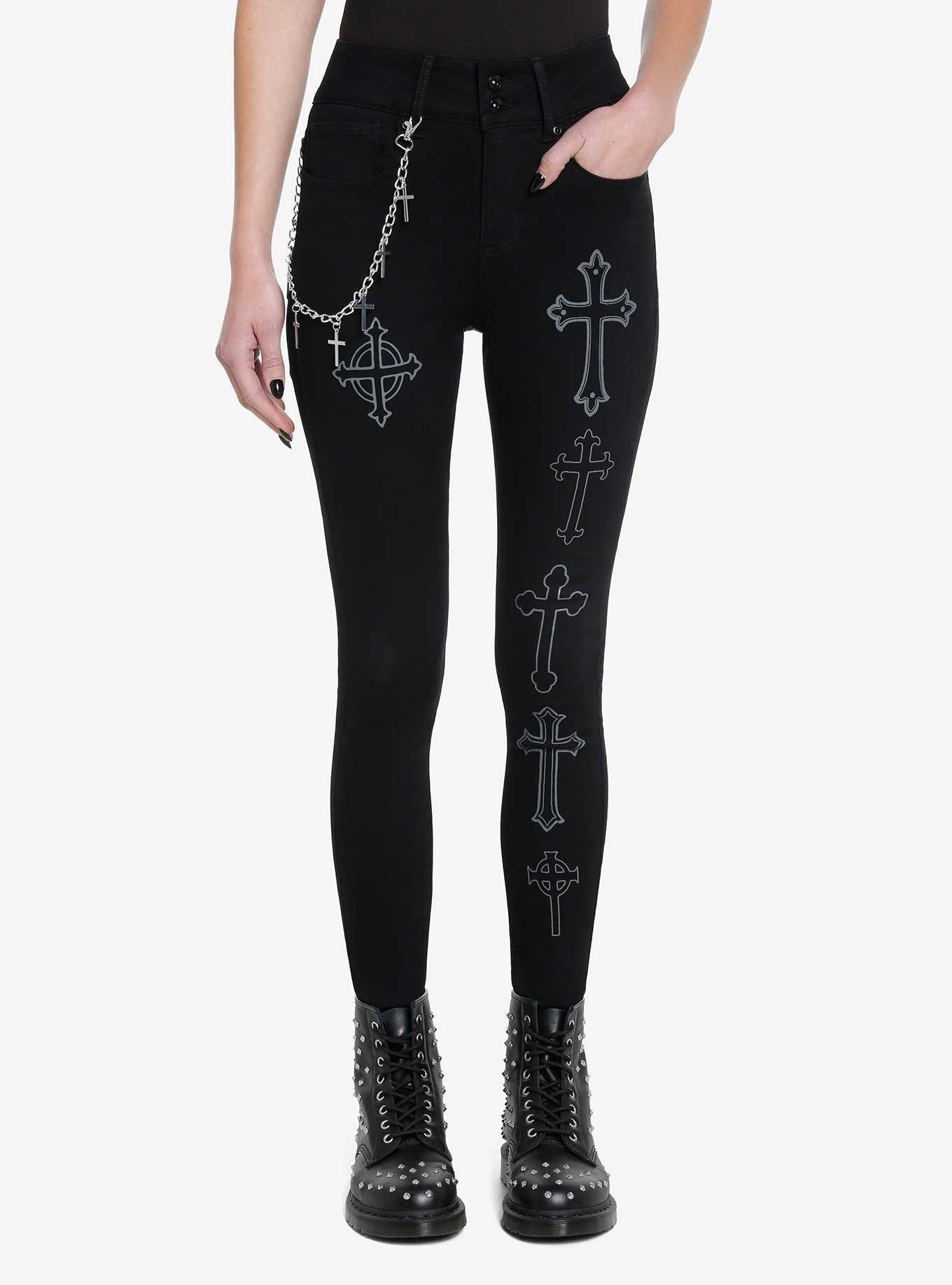 Social Collision Crosses Side Chain Skinny Jeans