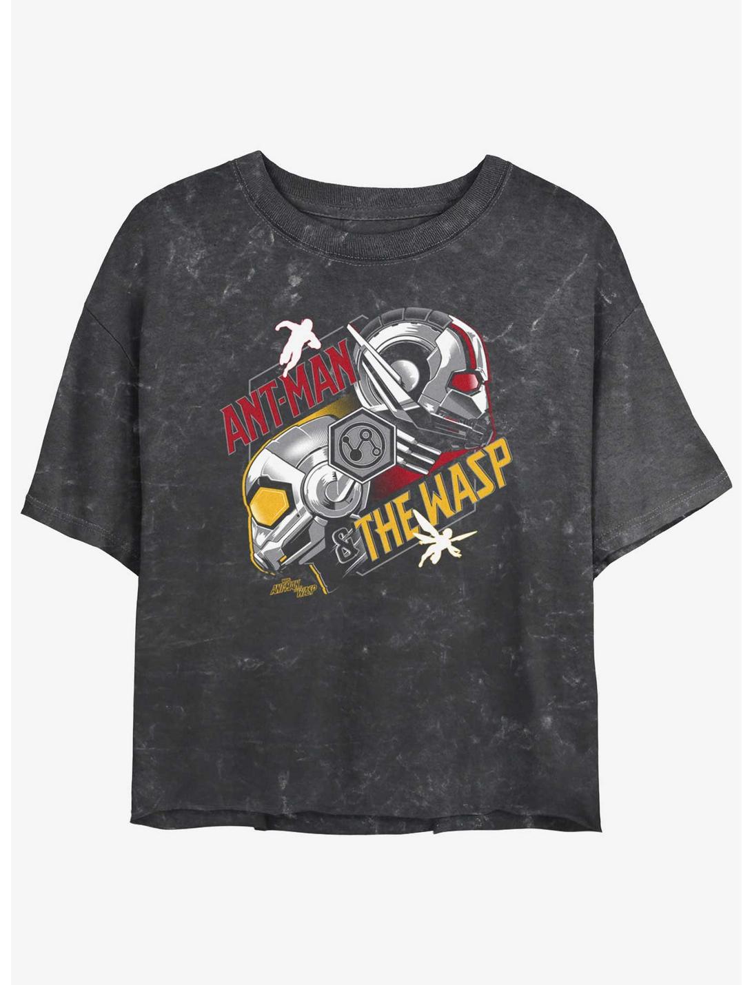 Marvel Ant-Man and the Wasp: Quantumania Helmets Mineral Wash Womens Crop T-Shirt, BLACK MINERAL WASH, hi-res