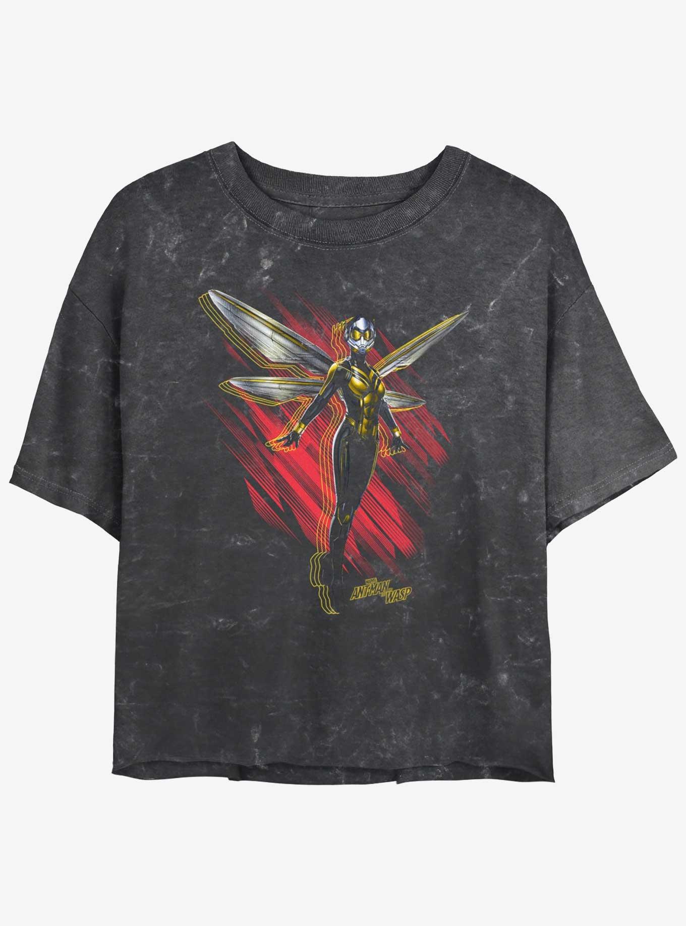 Marvel Ant-Man and the Wasp: Quantumania Wasp Wings Mineral Wash Womens Crop T-Shirt, BLACK MINERAL WASH, hi-res
