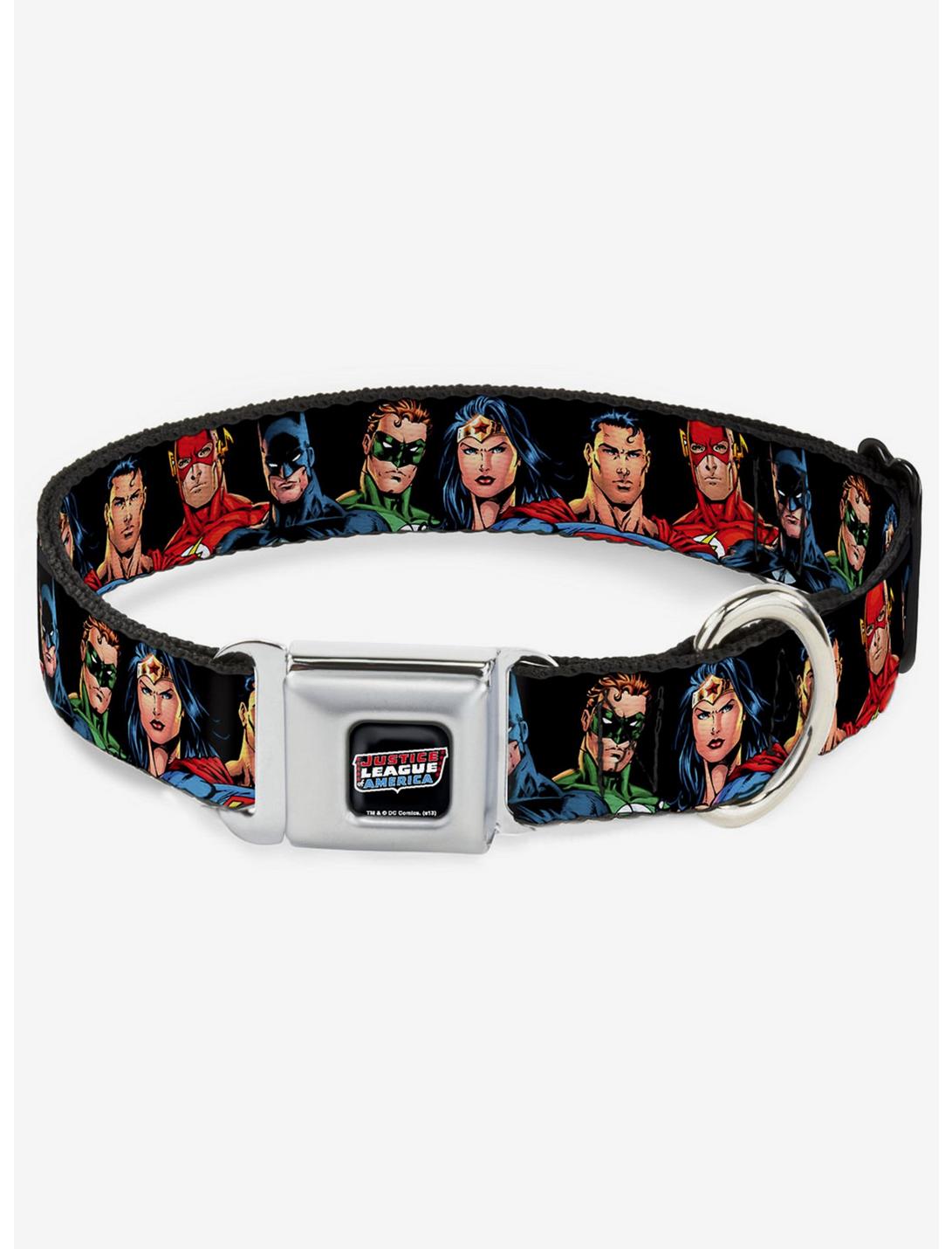 DC Comics Justice League Elite Forces Superheroes Seatbelt Buckle Dog Collar, MULTICOLOR, hi-res