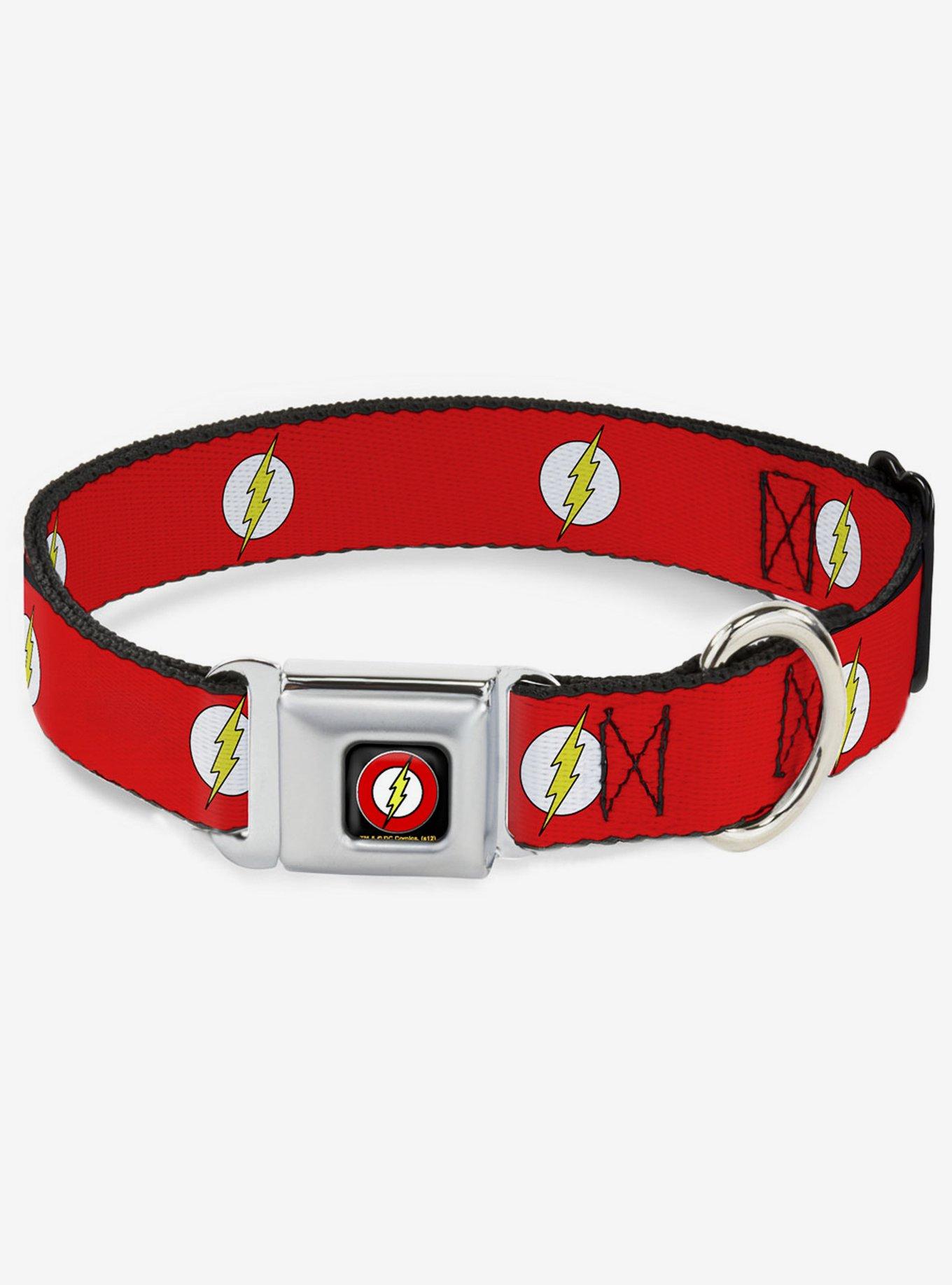 DC Comics Justice League Flash Logo Seatbelt Buckle Dog Collar, RED, hi-res