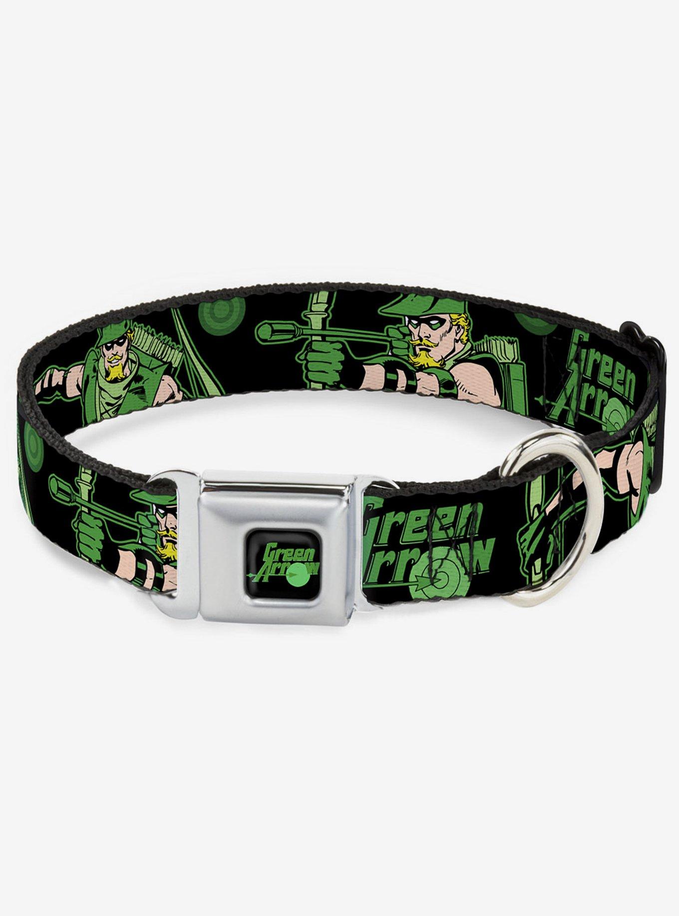 DC Comics Justice League Green Arrow Action Poses Seatbelt Buckle Dog Collar, BLACK, hi-res