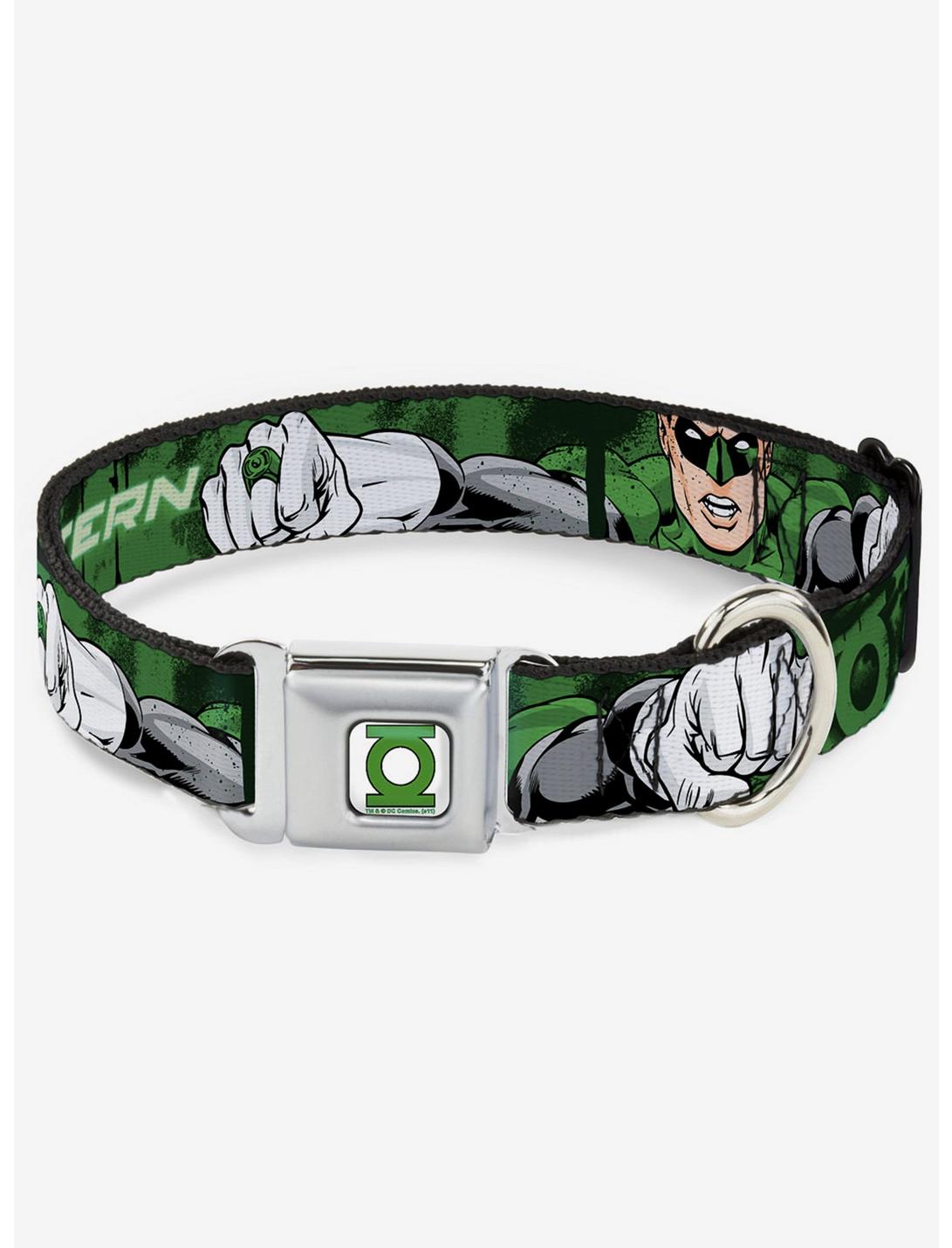 DC Comics Justice League Green Lantern Green Glow Seatbelt Buckle Dog Collar, MULTICOLOR, hi-res