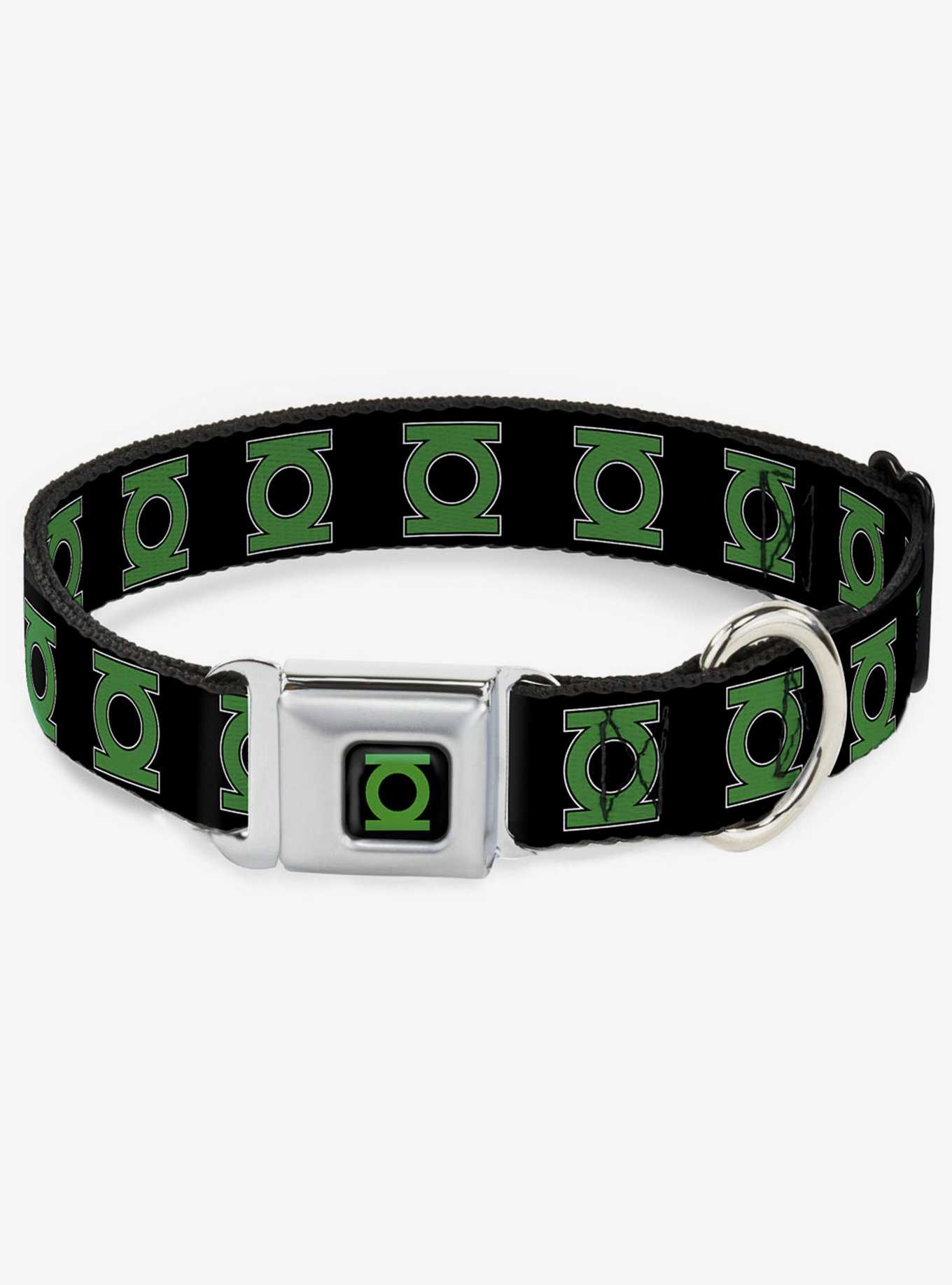 DC Comics Justice League Green Lantern Logo Black Green Seatbelt Buckle Dog Collar, , hi-res
