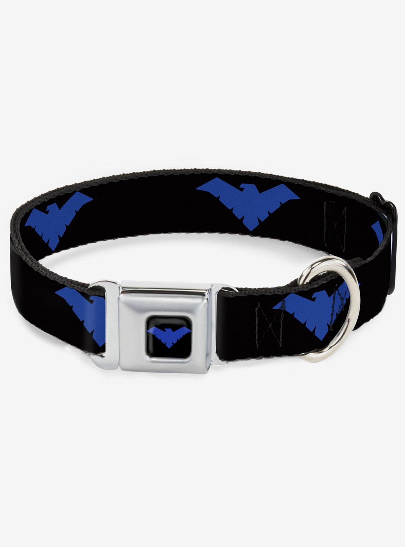 DC Comics Justice League Nightwing Logo Seatbelt Buckle Dog Collar, BLACK, hi-res