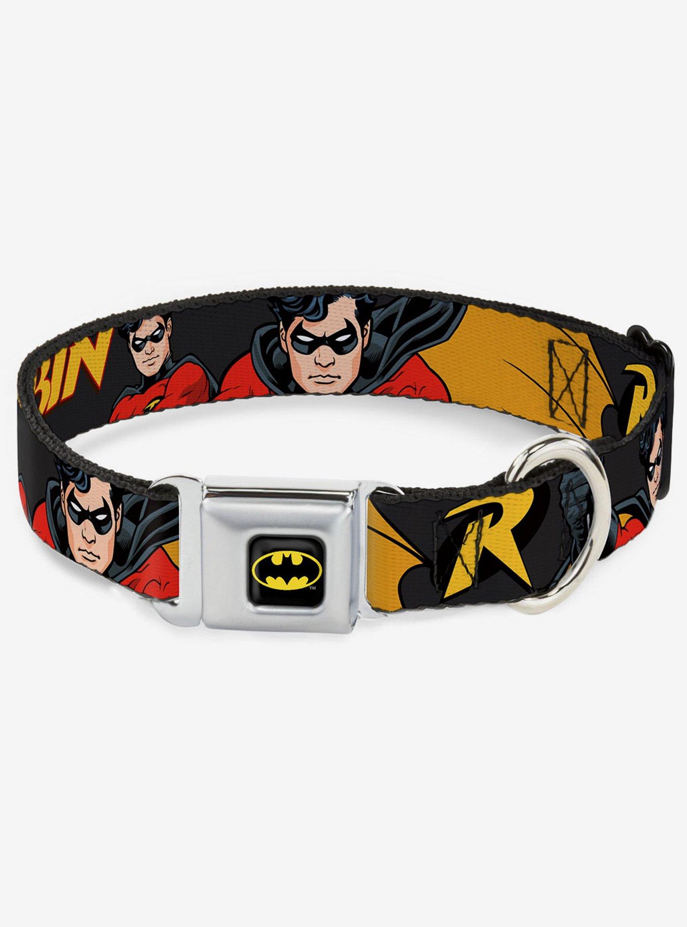 DC Comics Justice League Robin Seatbelt Buckle Dog Collar, GREY, hi-res