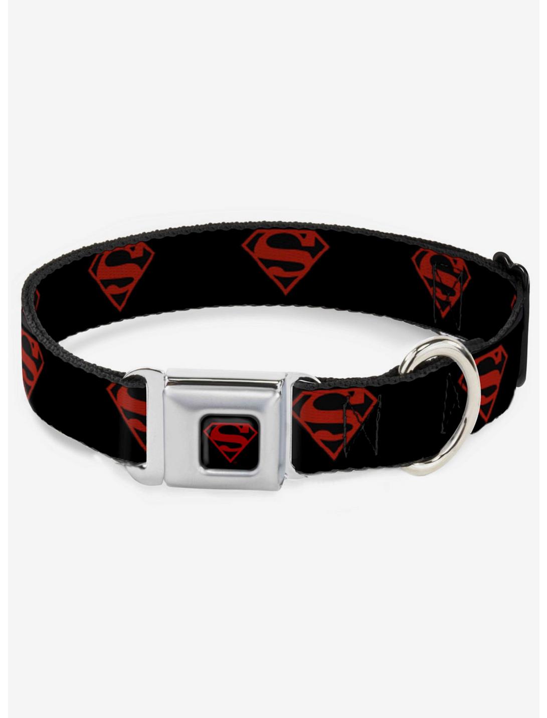 DC Comics Justice League Superboy Shield Seatbelt Buckle Dog Collar, BLACK, hi-res