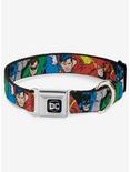 DC Comics Justice League Superheroes Close Up New Seatbelt Buckle Dog Collar, MULTICOLOR, hi-res