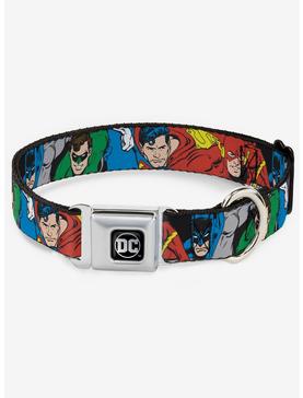 DC Comics Justice League Superheroes Close Up New Seatbelt Buckle Dog Collar, , hi-res
