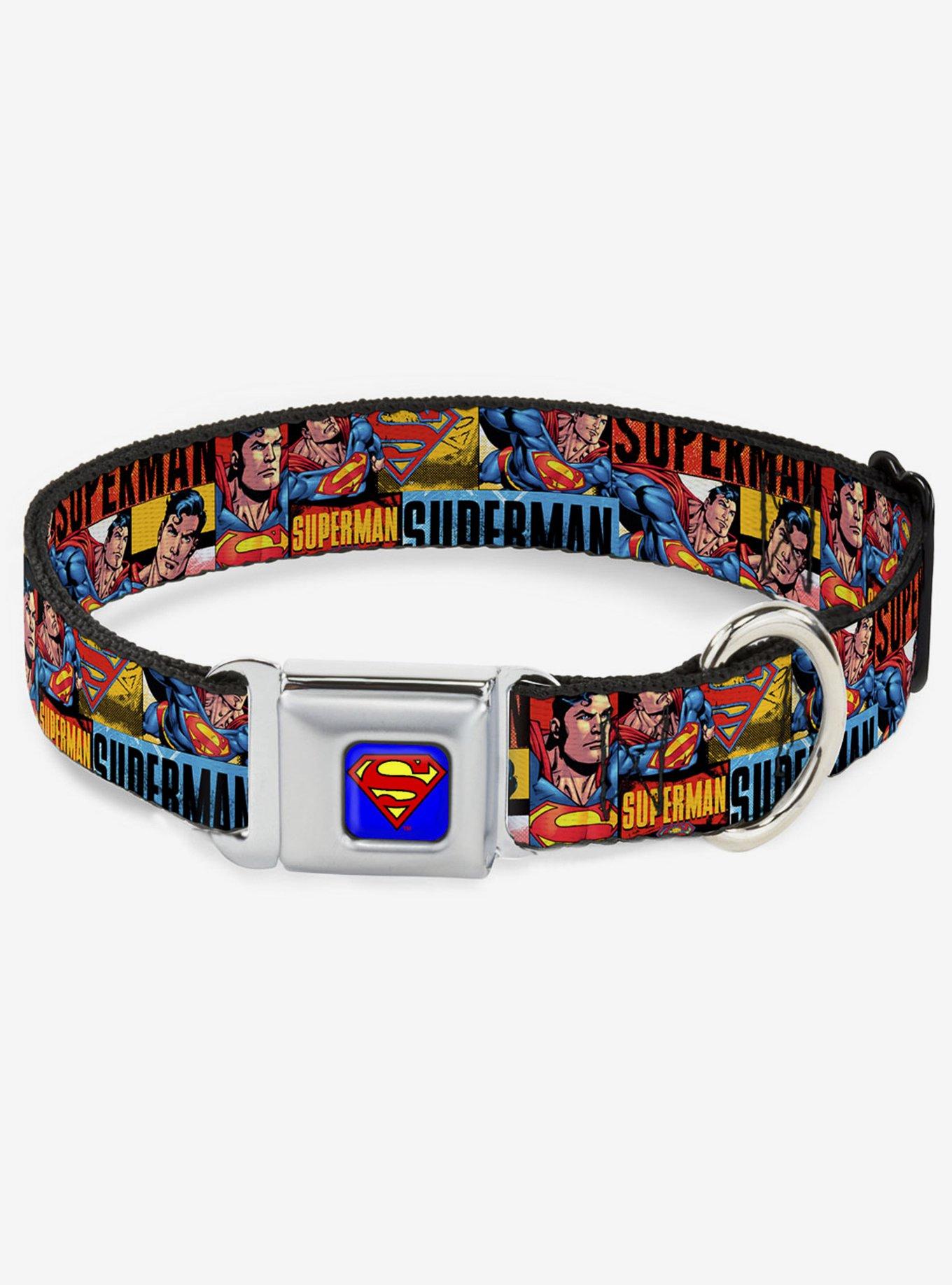 DC Comics Justice League Superman Action Blocks Seatbelt Buckle Dog Collar, RED, hi-res