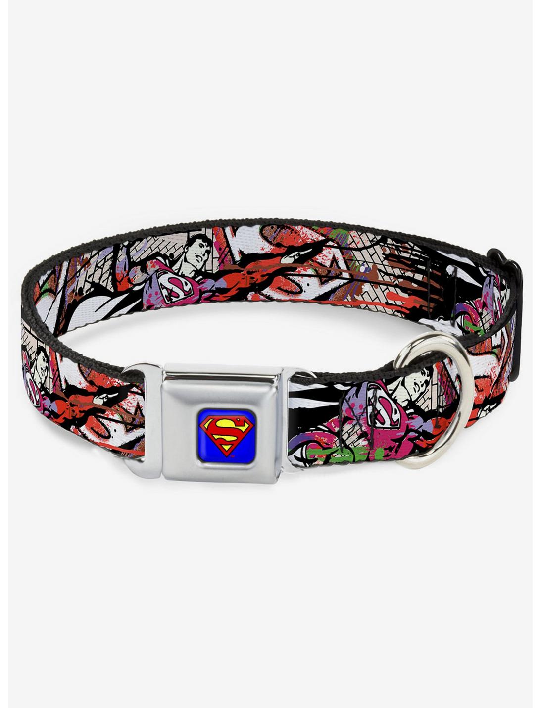 DC Comics Justice League Superman Color Flying Bricks Seatbelt Buckle Dog Collar, MULTICOLOR, hi-res