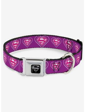 DC Comics Justice League Superman Logo In Heart Seatbelt Buckle Dog Collar, , hi-res